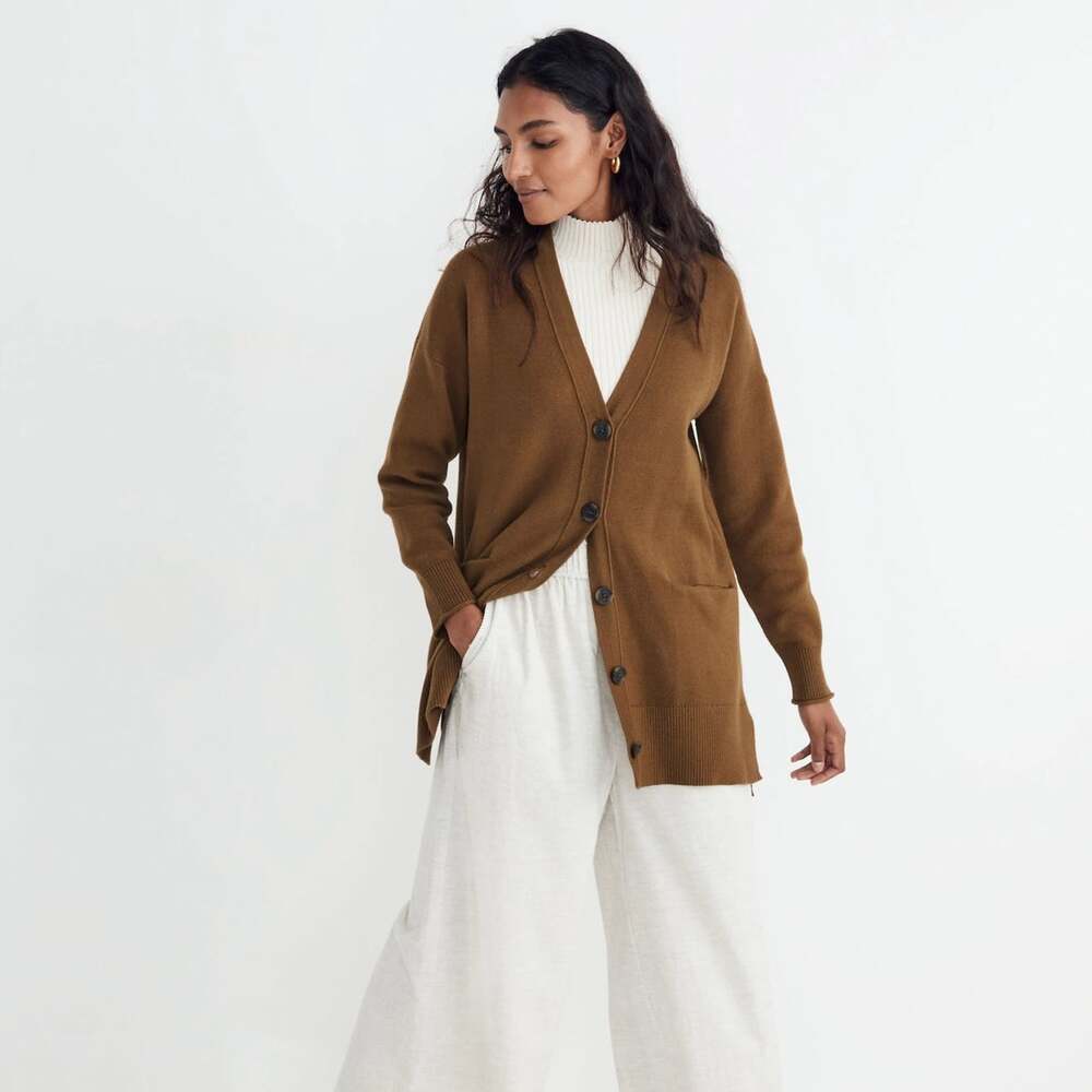 MADEWELL Miller Cardigan Sweater Golden Spinach Olive Green Sz M {3Y14}